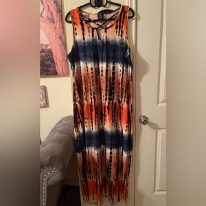 Derek Heart Orange Blue Sleeveless Scoop Neck maxi dress size 3X pre-owned